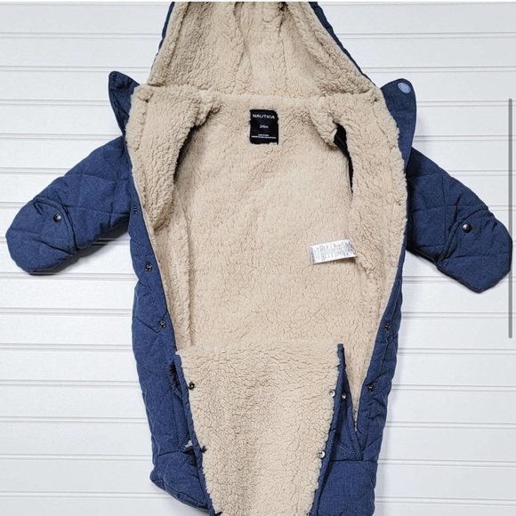 Nautica Blue Snap Up Front Fleece Baby Snow Suite Size 6/9M - Picture 3 of 6